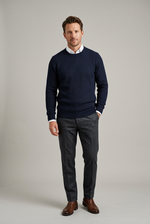 Charger l'image dans la galerie, Navy Dimensioned Knit Ribbed Crewneck Sweater,100% Organic Cotton
