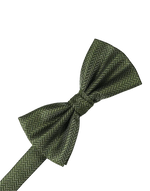Load image into Gallery viewer, An dark sage green pre-tied bow tie with a fine herringbone pattern, shown on a plain white background.
