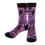 Load image into Gallery viewer, A pair of women's socks with a camouflage pattern in pink and purple shades, displayed against a white background.
