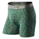 Charger l'image dans la galerie, Green and blue patterned boxer briefs with brand label on a white background
