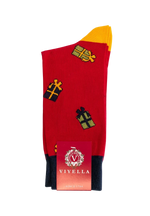 Load image into Gallery viewer, Red sock with presents pattern 
