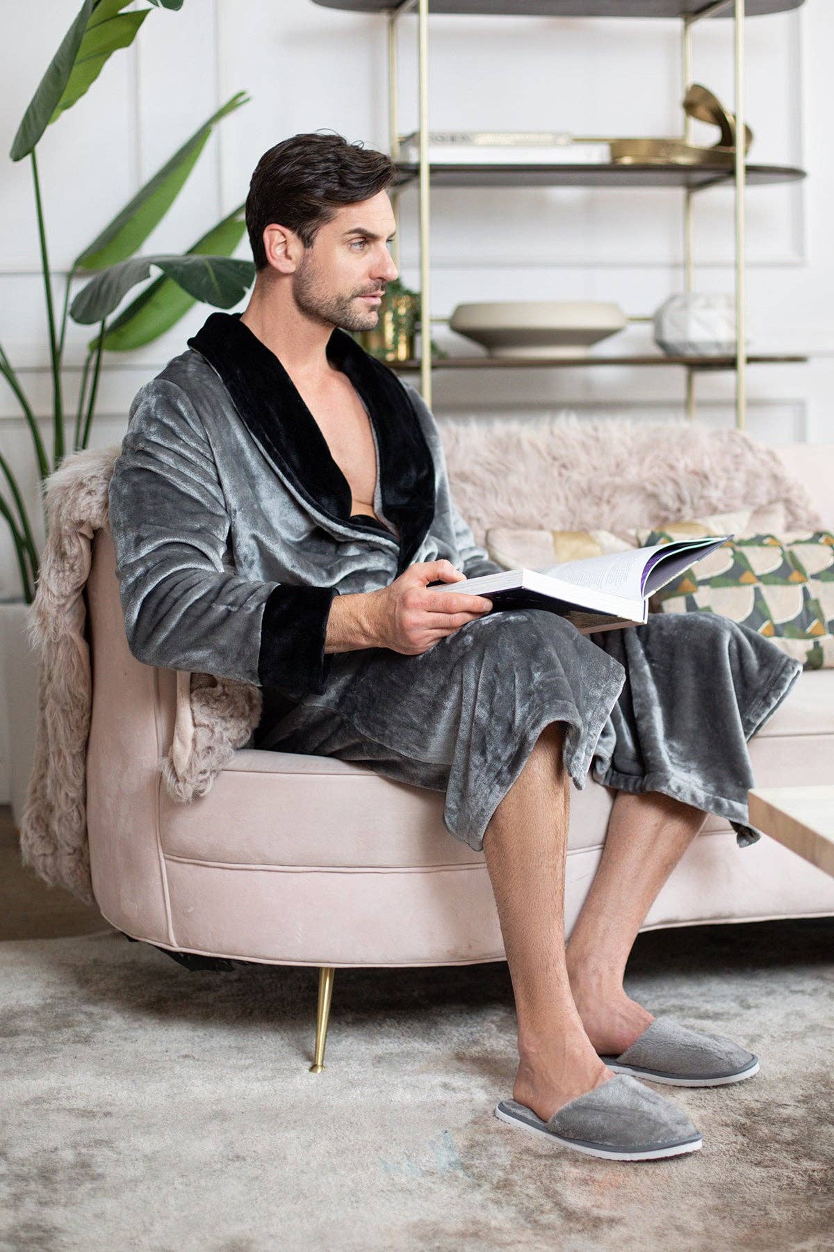 Men's Shawl Collar Fleece Robe