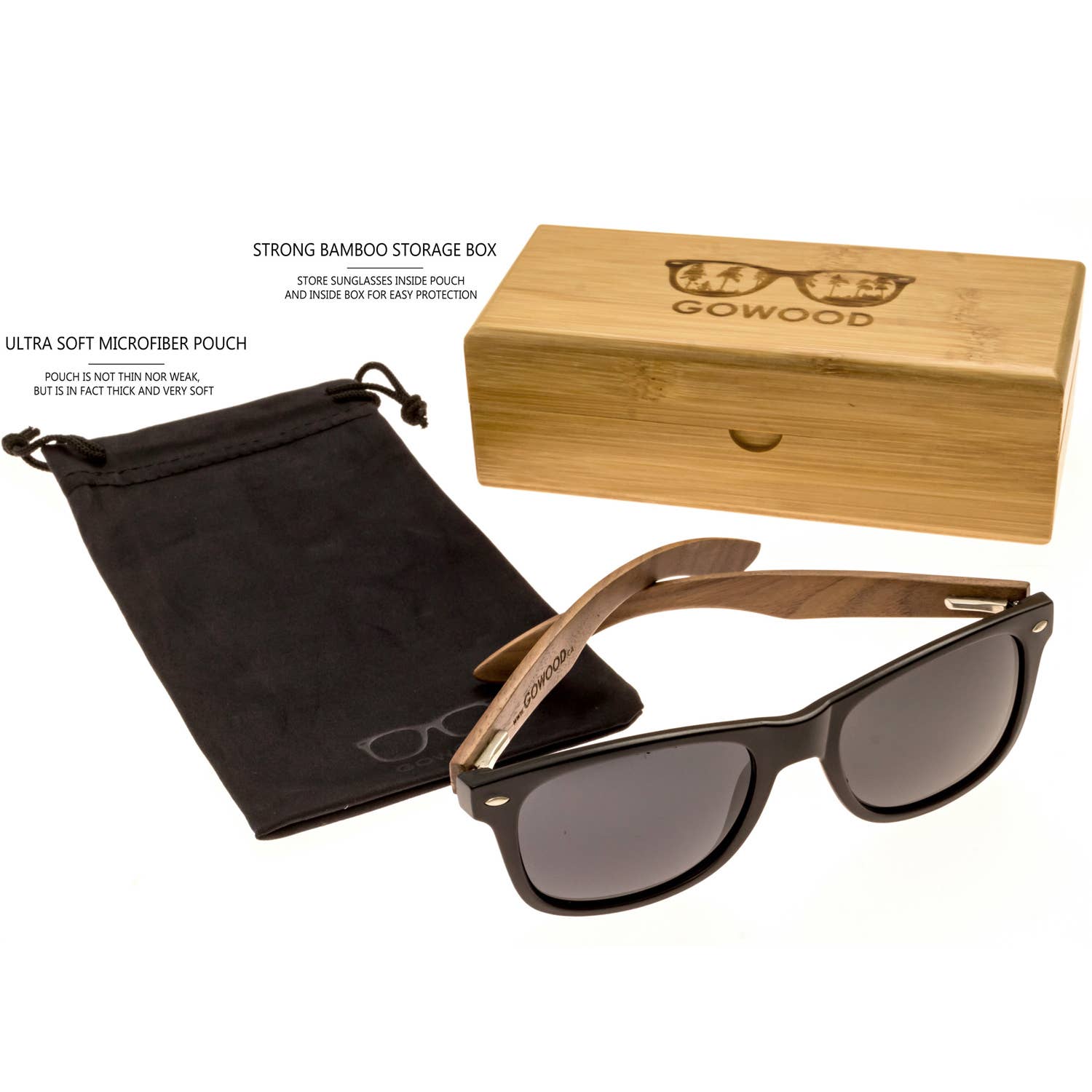 Walnut Wood Sunglasses with Black Polarized Lenses