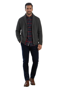 Long Sleeve Sport Shirt, 100% Organic Cotton, Navy Plaid