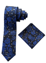 Charger l&#39;image dans la galerie, Blue Floral  Silk Tie &amp; Pocket Square Set
