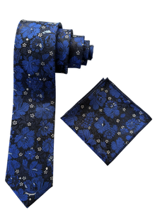 Blue Floral  Silk Tie & Pocket Square Set