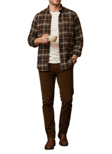 Camel Plaid, Buttoned Down Collar, Casual Shirt
