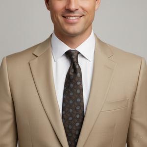 Brown Geometric-Patterned Silk Tie