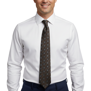 Brown Geometric-Patterned Silk Tie