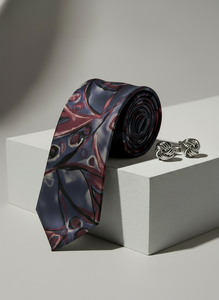 Burgundy and Blue Abstract-Patterned Silk Tie