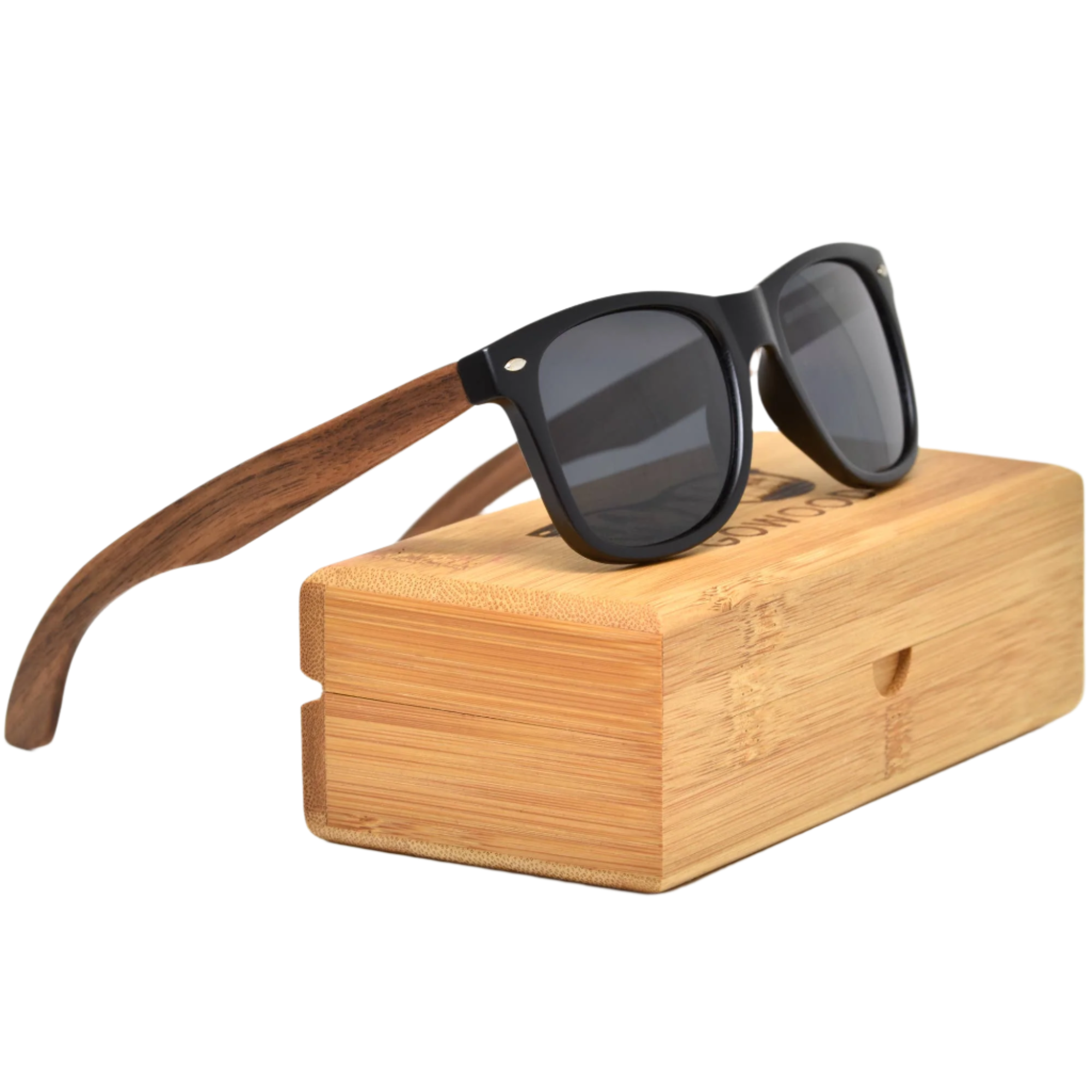 Walnut Wood Sunglasses with Black Polarized Lenses