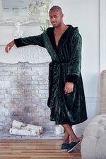 Load image into Gallery viewer, Mens Soft Plush Robe - Hooded Men Fleece Spa Bathrobe
