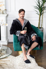 Load image into Gallery viewer, Mens Soft Plush Robe - Hooded Men Fleece Spa Bathrobe
