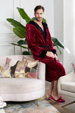 Load image into Gallery viewer, Mens Soft Plush Robe - Hooded Men Fleece Spa Bathrobe
