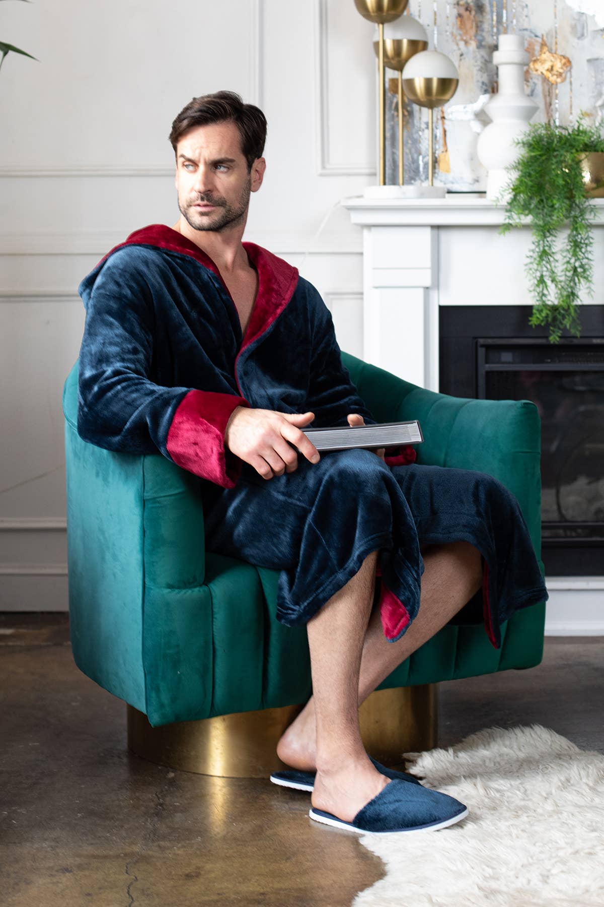 Mens Soft Plush Robe - Hooded Men Fleece Spa Bathrobe