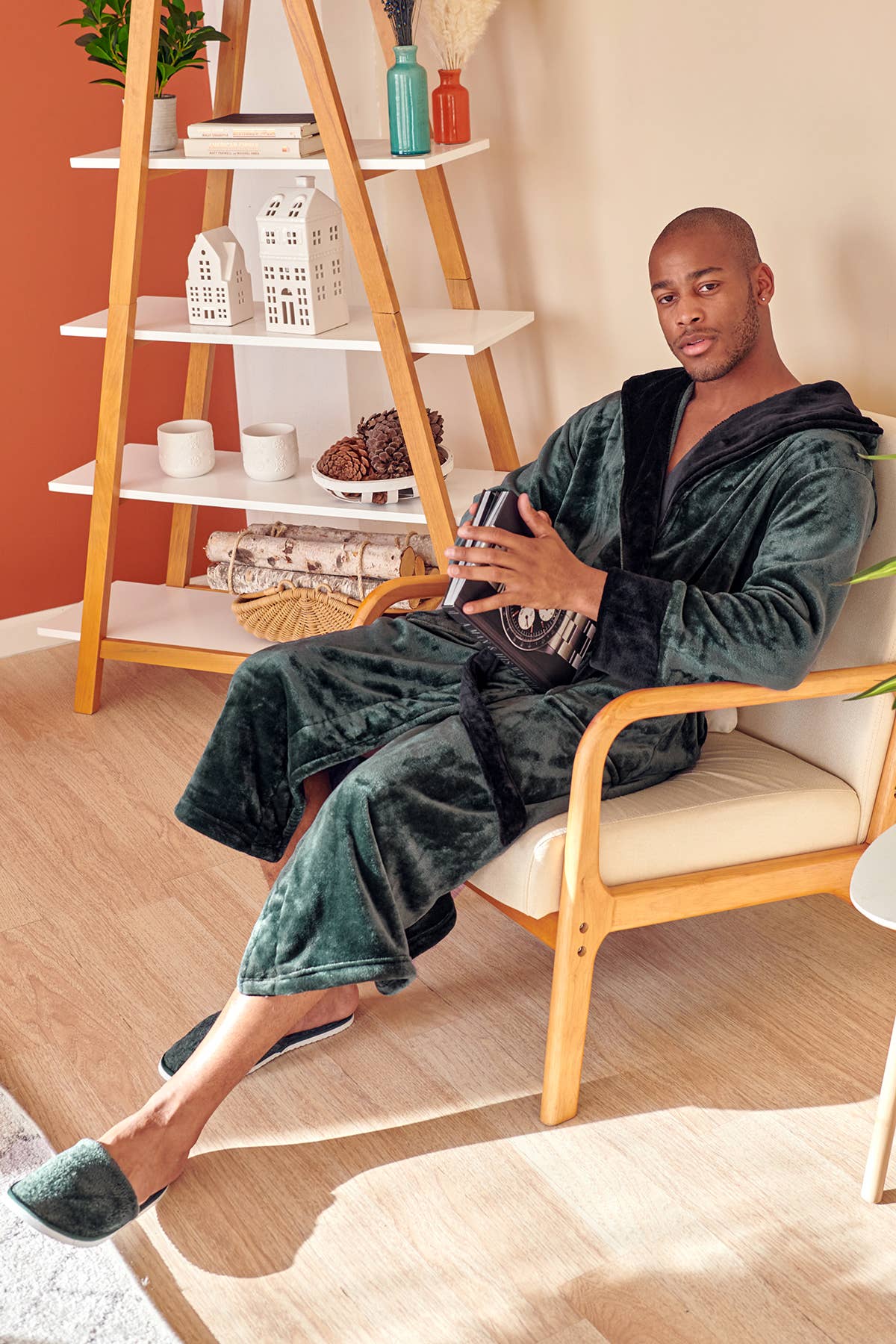 Mens Soft Plush Robe - Hooded Men Fleece Spa Bathrobe