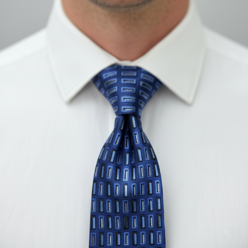 Blue Geometric-Patterned Silk Tie