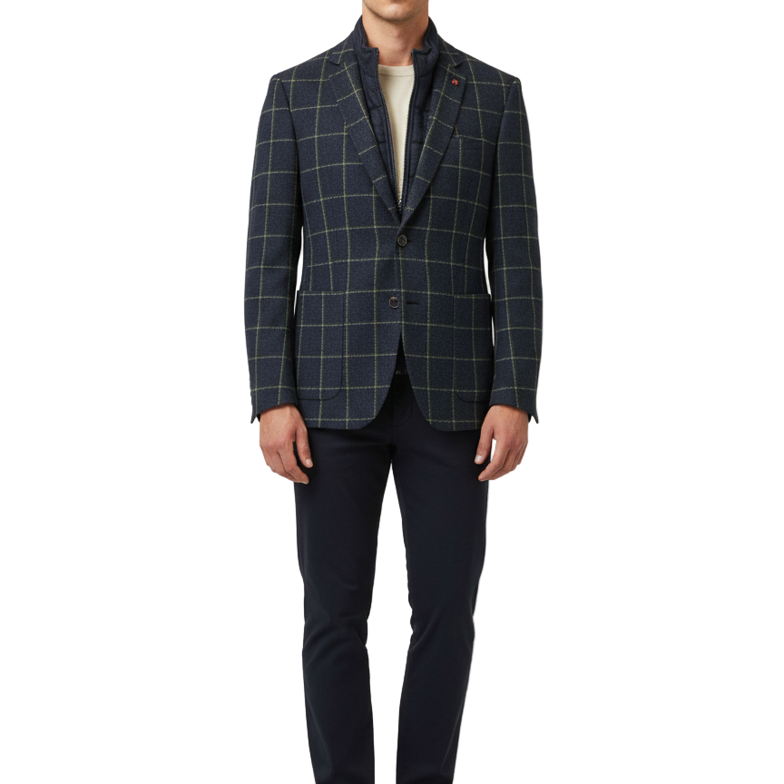 Slim Fit Window Pane Wool Sport Jacket w Removable Insert