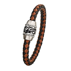 Stainless Steel Brown/Black Leather Bracelet