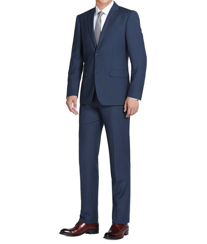 Royal blue single breast suit white long sleeve  dress shirt  and brown oxford shoes.