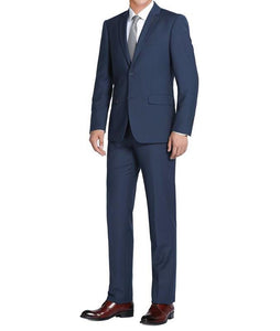 Royal blue single breast suit white long sleeve  dress shirt  and brown oxford shoes.