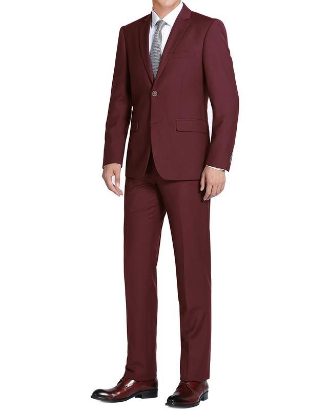 Burgundy Single Breasted, Notch Lapel Slim Fit Suit