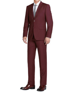 Burgundy Single Breasted, Notch Lapel Slim Fit Suit