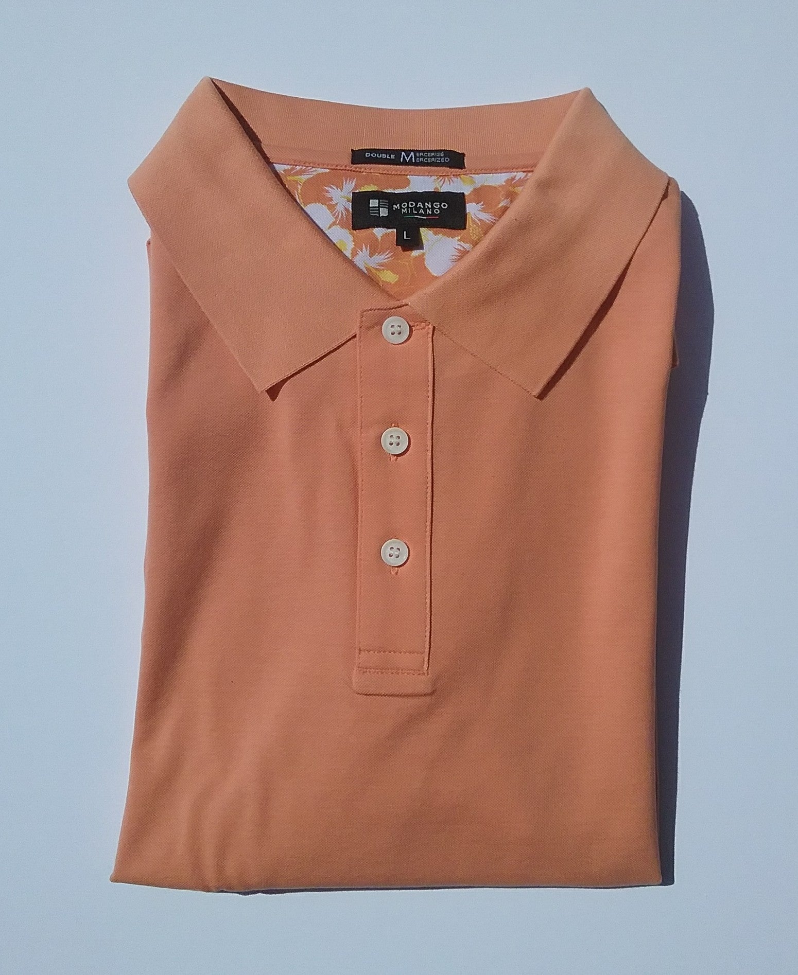 Modango Milano vibrant orange color polo shirt. Mercerized cotton material  