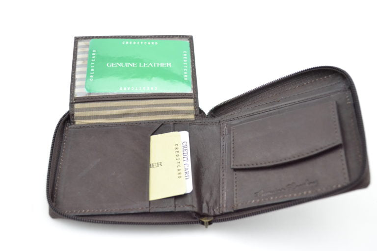 Zip Around Classic Bi-Fold Sheep Skin Leather Wallet