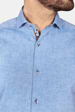 Load image into Gallery viewer, Blue linen buttoned short sleeve shirt.   
