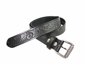 Black Engraved Print Leather Belt
