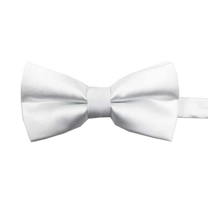 Pre-tied Solid Satin White Bow Tie 