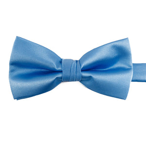 Pre-tied Solid Satin Blue Bow Tie 