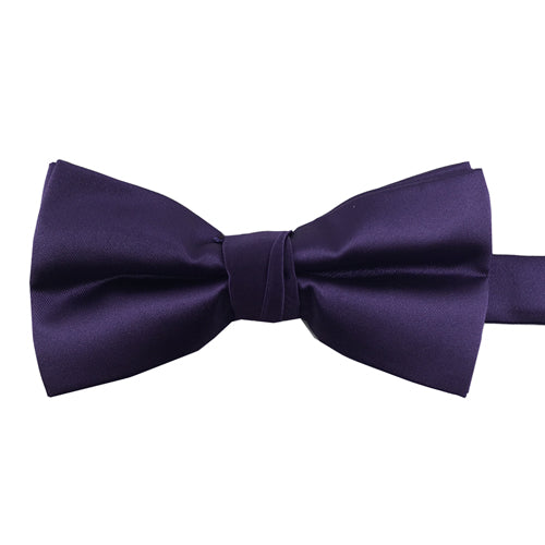 Pre-tied Solid Satin Purple Bow Tie 