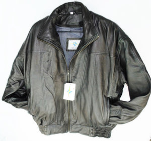 Single Collar Genuine Leather Bomber Jacket