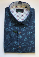 Load image into Gallery viewer, Paisley Print Navy Semi Fitted Short Sleeve Shirt
