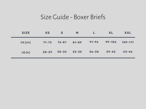 Journey Boxer Briefs Size Guide Exra Small to Double Extra Large