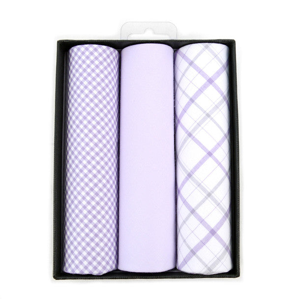 Men's Cotton Solid & Plaid Lavender Handkerchiefs