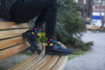 Charger l'image dans la galerie, Our Model is wearing a  bold gold marine dot socks—the perfect blend of style and comfort. Featuring a striking dot  pattern, these premium patterned socks add personality to any outfit while keeping your feet comfortable all day. Whether you're dressing up for the office or keeping it casual, these trendy socks make a confident statement. Quality craftsmanship meets eye-catching design in every pair. Step out in style and let your feet do the talking.
