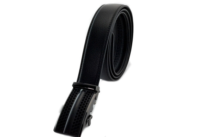 Black Genuine Leather Belt with Locking Buckle